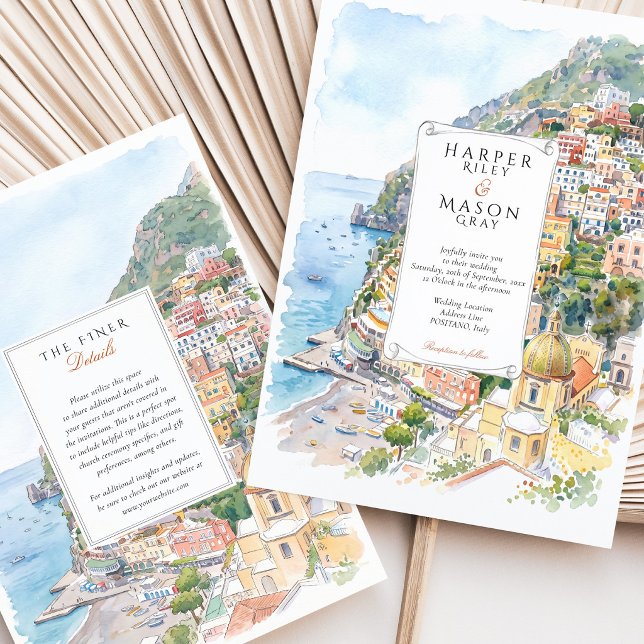 Invitation de mariage à l'aquarelle de Positano Cô (Créateur téléchargé)