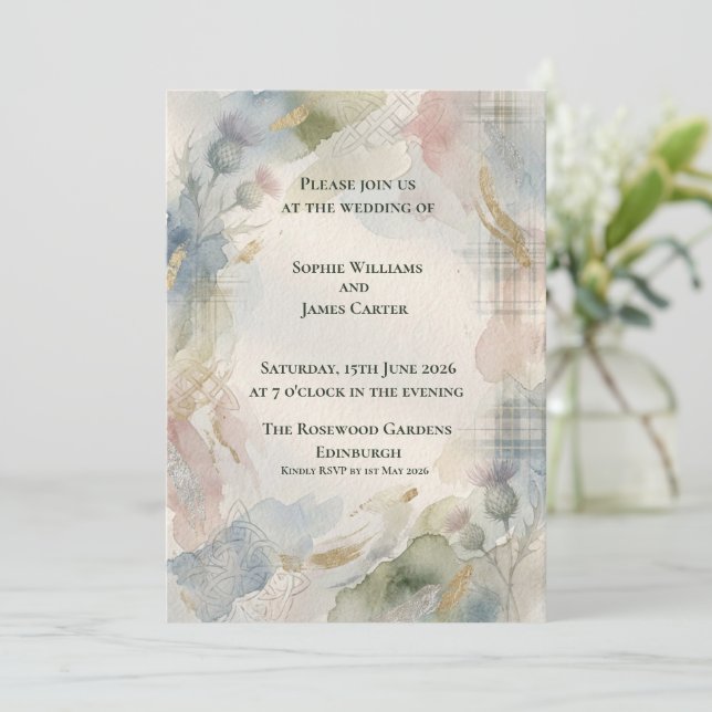 Invitation de mariage à l'aquarelle douce du chard (Debout devant)
