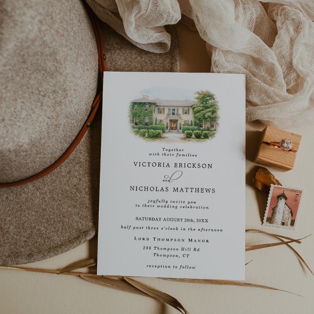Invitation de mariage à l'aquarelle du manoir Lord (Créateur téléchargé)