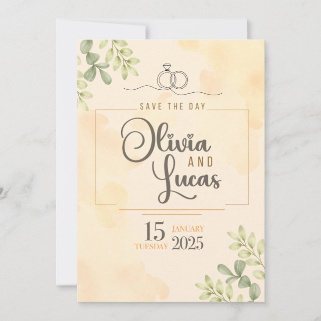 Invitation de mariage à l'aquarelle élégante et mi (Devant)