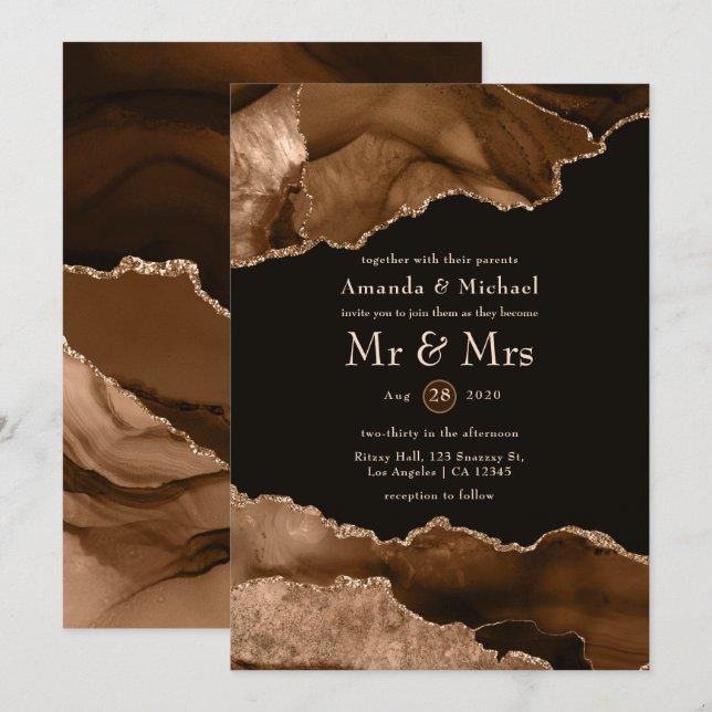 Invitation de mariage à l'aquarelle en agate Deser (Devant / Derrière)