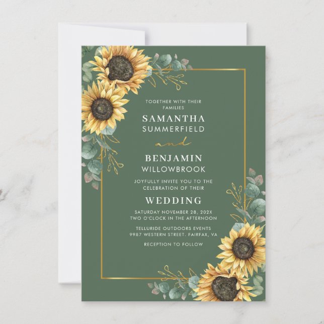 Invitation de mariage à l'aquarelle Fleur de tourn (Devant)