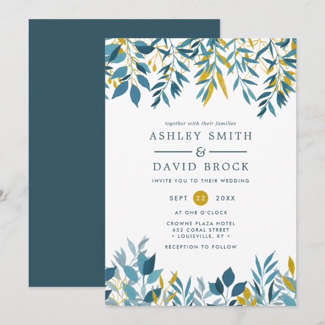 Invitation de mariage à l'aquarelle florale botani (Devant / Derrière)