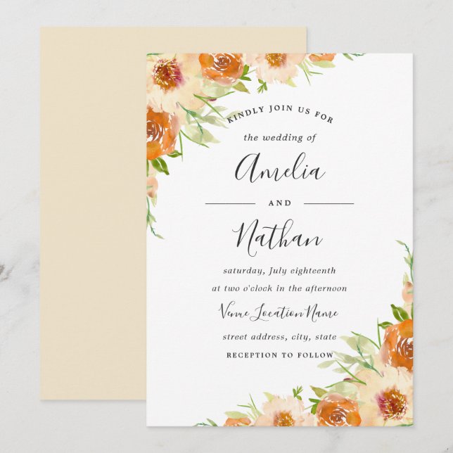 Invitation de mariage à l'aquarelle florale d'été (Devant / Derrière)