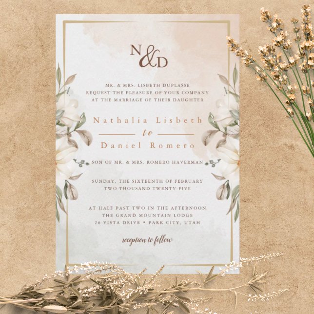 Invitation de mariage à l'aquarelle florale élégan (Créateur téléchargé)
