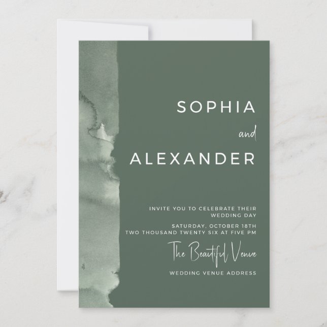 Invitation de mariage à l'aquarelle moderne.   (Devant)