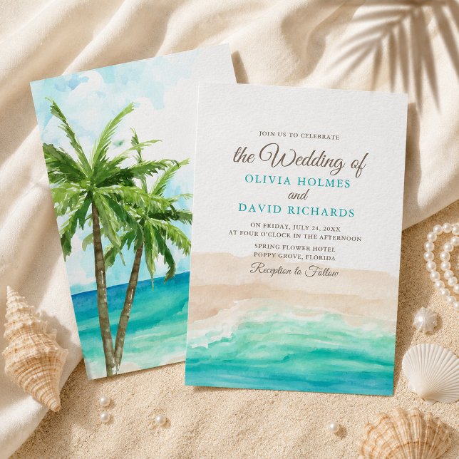 Invitation de mariage à l'aquarelle sur la plage c (Watercolor Coastal Ocean Beach Wedding Invitation)