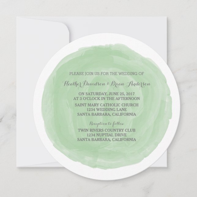 Invitation de mariage à l'aquarelle verte ronde (Devant)