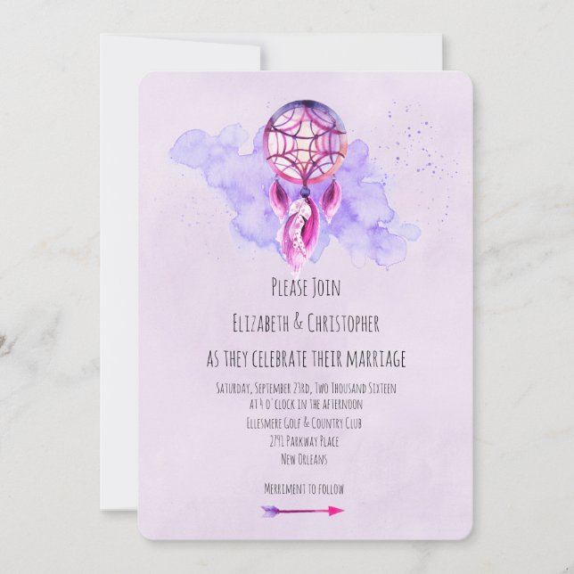 Invitation de mariage à l'aquarelle violette attra (Devant)