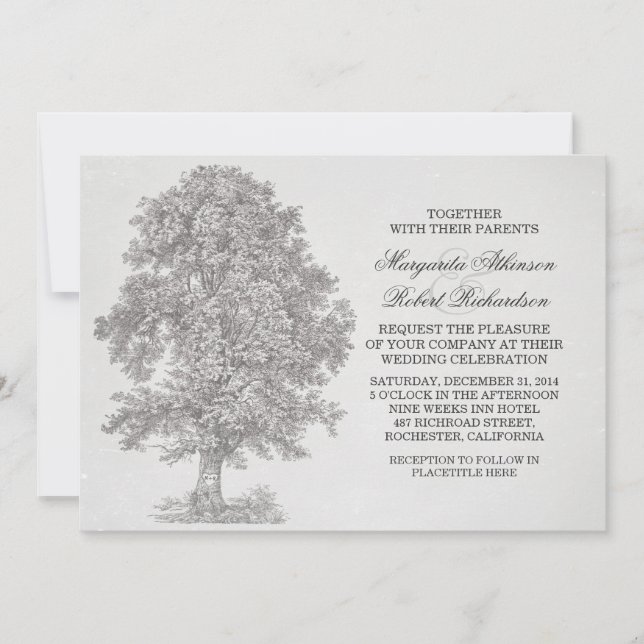invitation de mariage à l'arbre rustique (Devant)