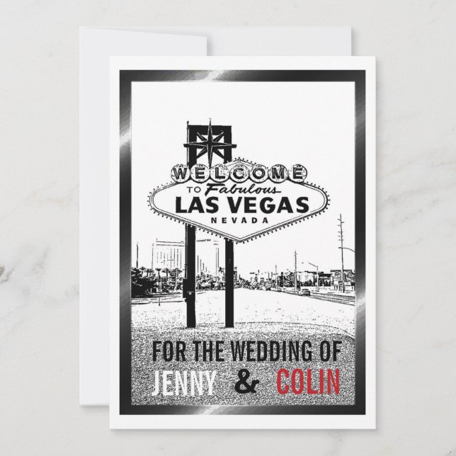 Invitation de mariage à Las Vegas noir blanc rouge (Devant)