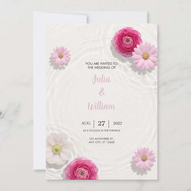 Invitation de mariage à l'eau avec ranunculus flot (Devant)