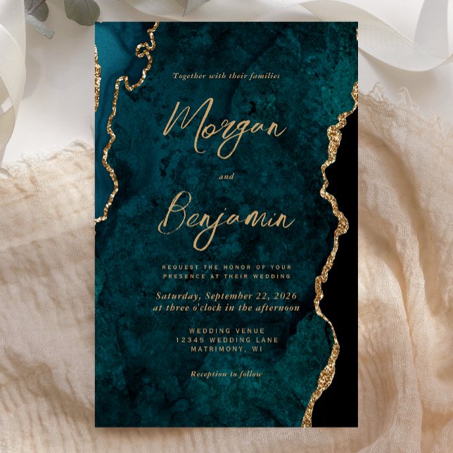 Invitation de mariage à l'écriture cursive en agat (Créateur téléchargé)