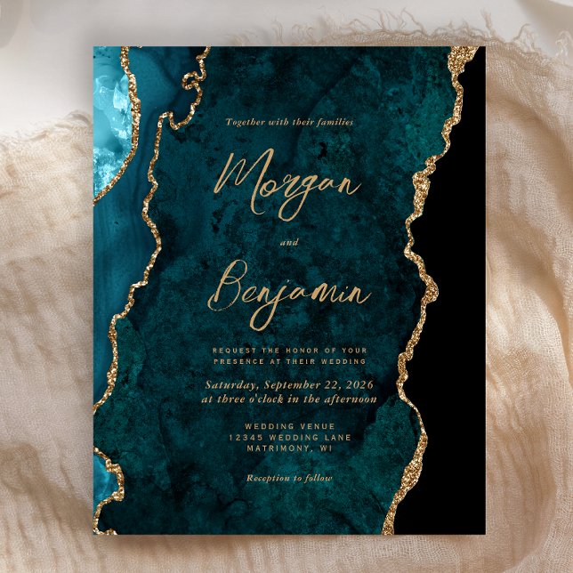 Invitation de mariage à l'écriture cursive en agat (Créateur téléchargé)