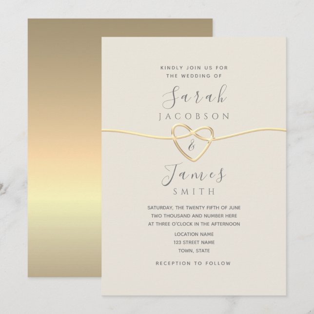 Invitation de mariage à l'écriture dorée minimalis (Devant / Derrière)