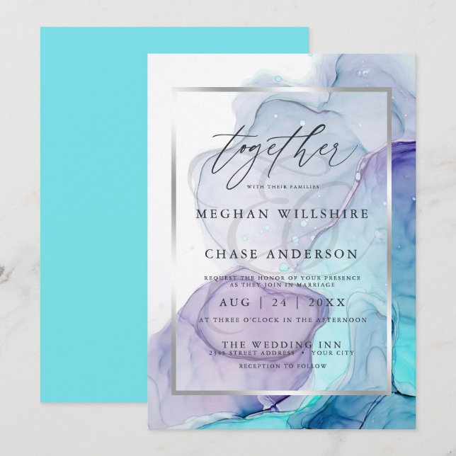 Invitation de mariage à l'encre d'alcool moderne A (Devant / Derrière)