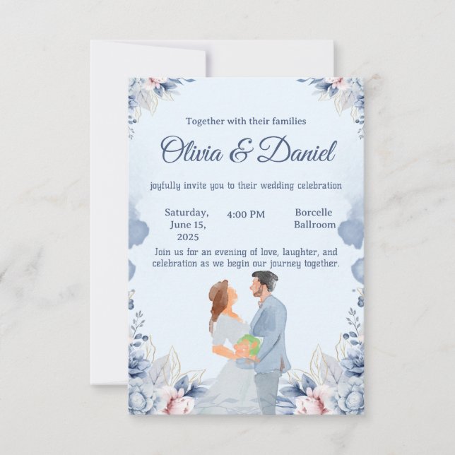 Invitation de mariage à l'illustration aquarelle b (Devant)