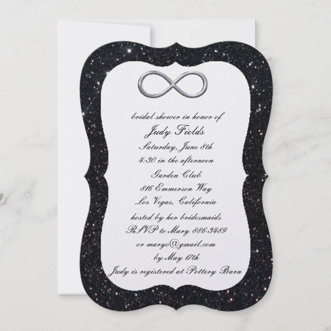 Invitation de mariage à l'infini en paillettes noi (Devant)