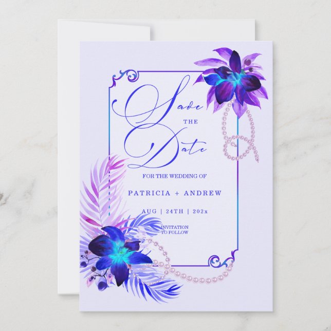 Invitation de mariage à l'orchidée bleue violette  (Devant)