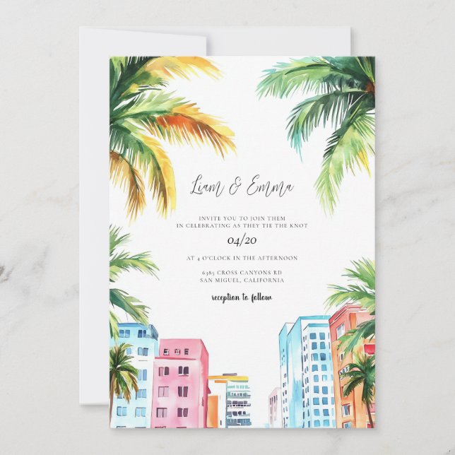 Invitation de mariage à Miami sur la plage (Devant)
