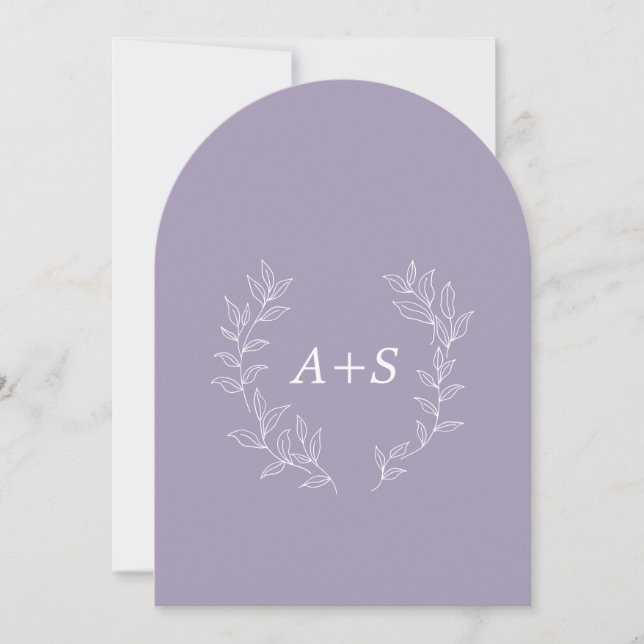 Invitation de mariage à monogramme arqué à feuille (Devant)
