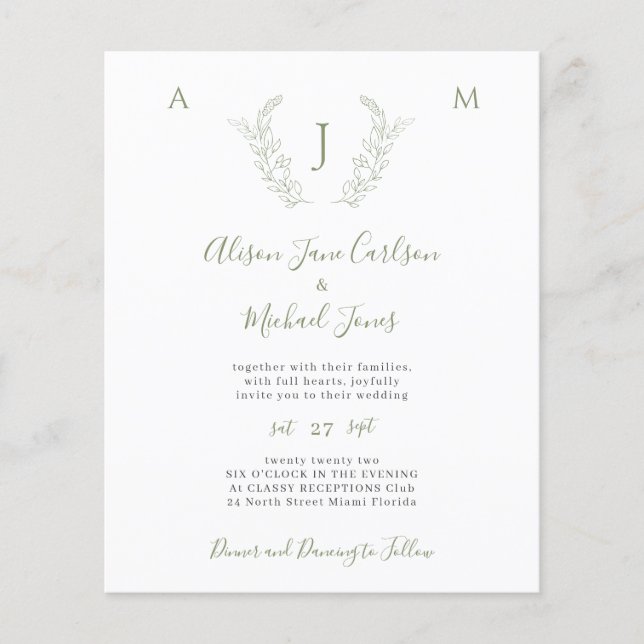 Invitation de mariage à monogramme avec verdure de (Devant)