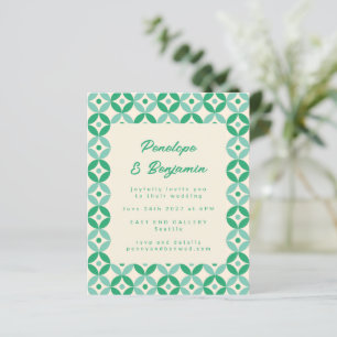 Invitation de mariage à motif vert bleu rétro à bu