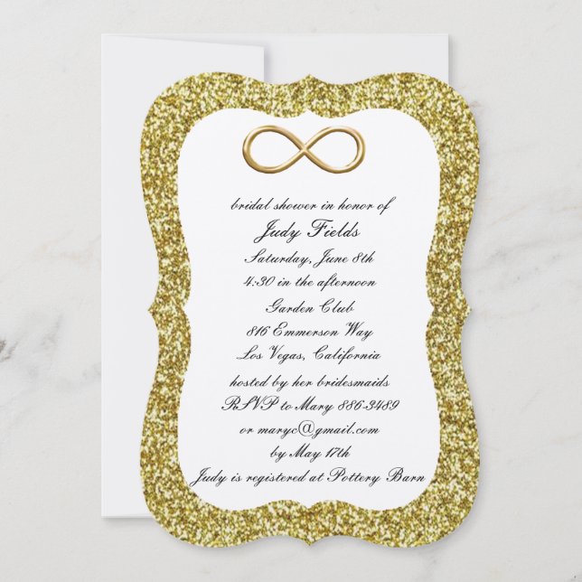 Invitation de mariage à paillettes dorées infinies (Devant)