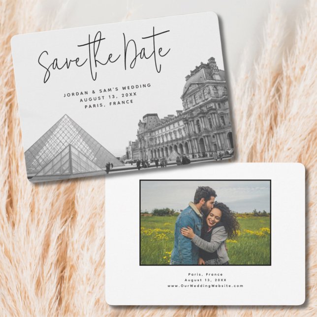 Invitation de mariage à Paris avec photo de sauveg (Paris Wedding Save the Date with Engagement Photo)