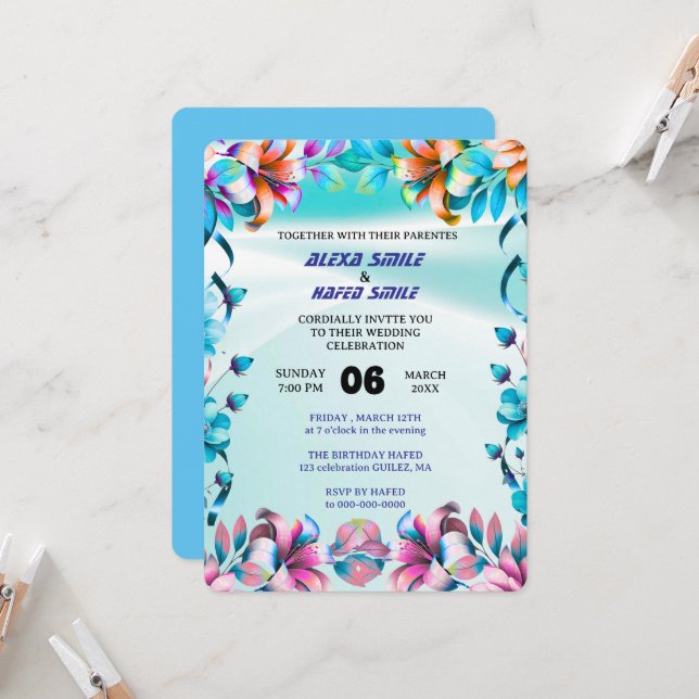 Invitation de mariage à plier Wildflower, jolie ma (Devant/Arrière en situation)