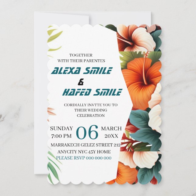 Invitation de mariage à plis avec fleurs sauvages, (Devant)