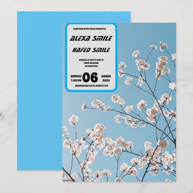 Invitation de mariage à plis Wildflower, jolie mar (Devant / Derrière)