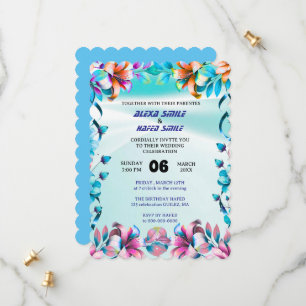 Invitation de mariage à plis Wildflower, jolie mar