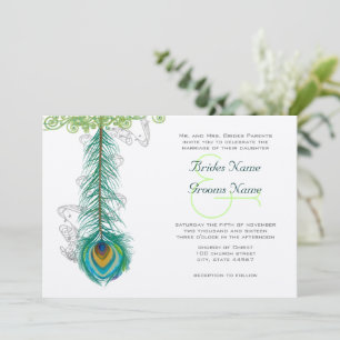 Invitation de mariage à plumes de paon musical