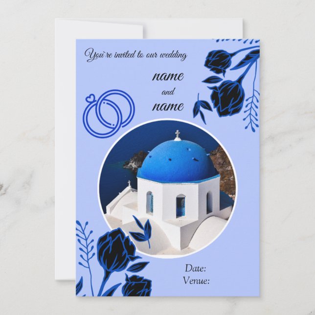 Invitation de mariage à Santorin (Devant)