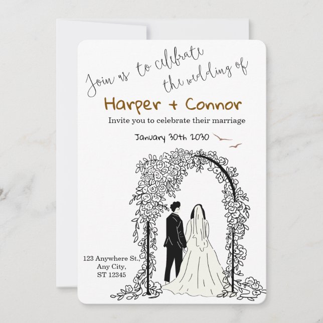 Invitation de mariage à sauve la date doodle migno (Devant)