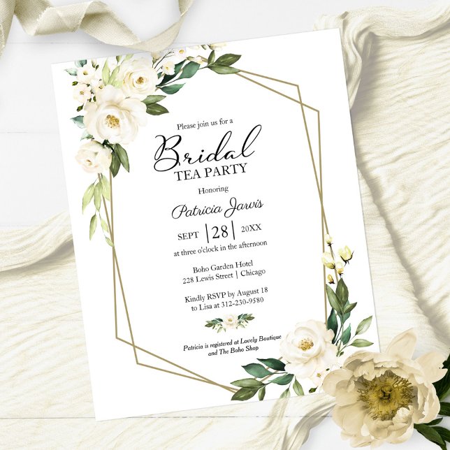Invitation de mariage à thé floral blanc à petit b (Créateur téléchargé)