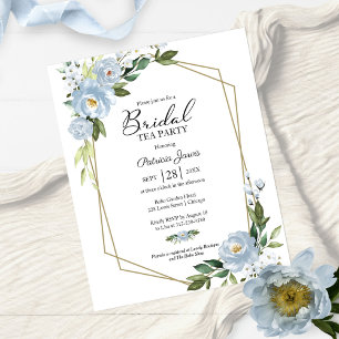 Invitation de mariage à thé floral bleu à petit bu