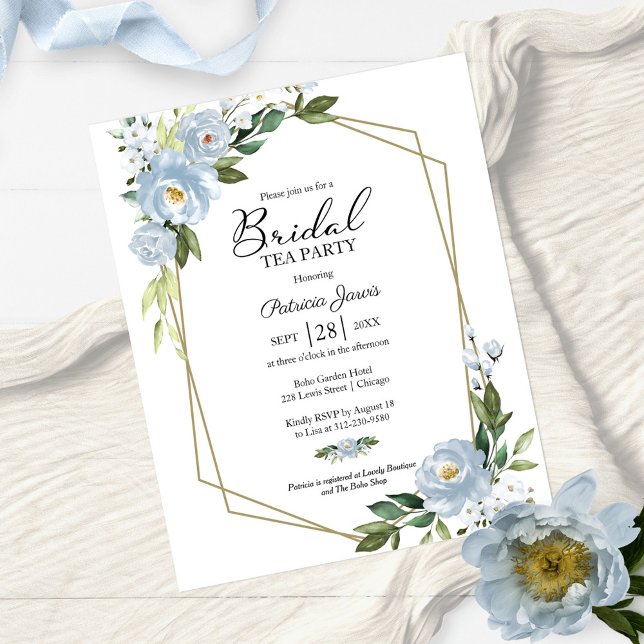 Invitation de mariage à thé floral bleu à petit bu (Créateur téléchargé)