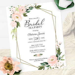 Invitation de mariage à thé floral rose poudré à p