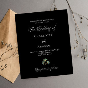 Invitation de mariage à thème noir avec feuillage