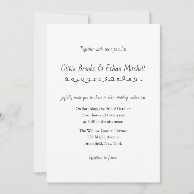 Invitation de mariage à typographie classique (Devant)