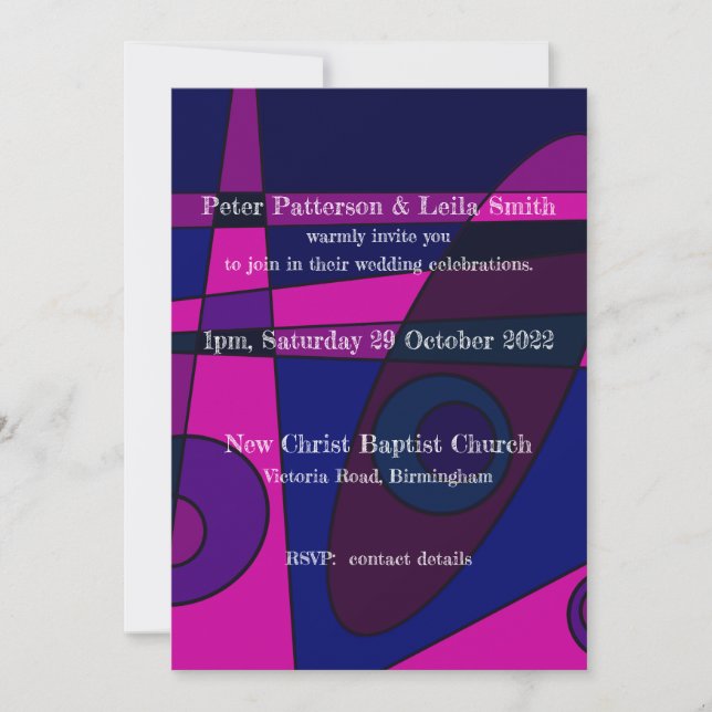 Invitation de mariage Abstrait Rose Chaud Violet (Devant)