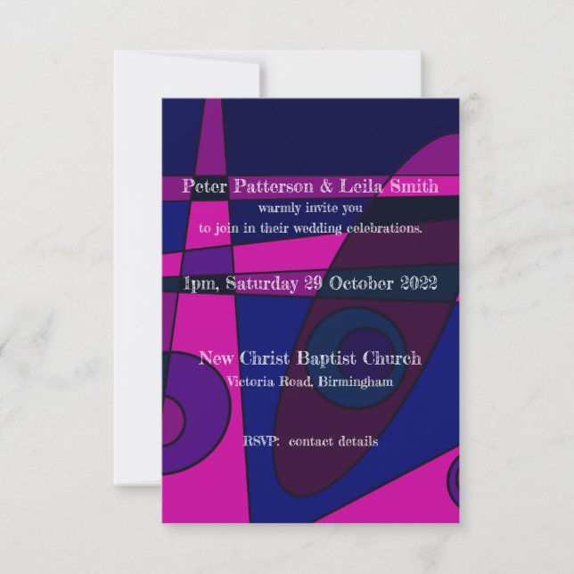 Invitation de mariage abstrait rose violet chaud (Devant)