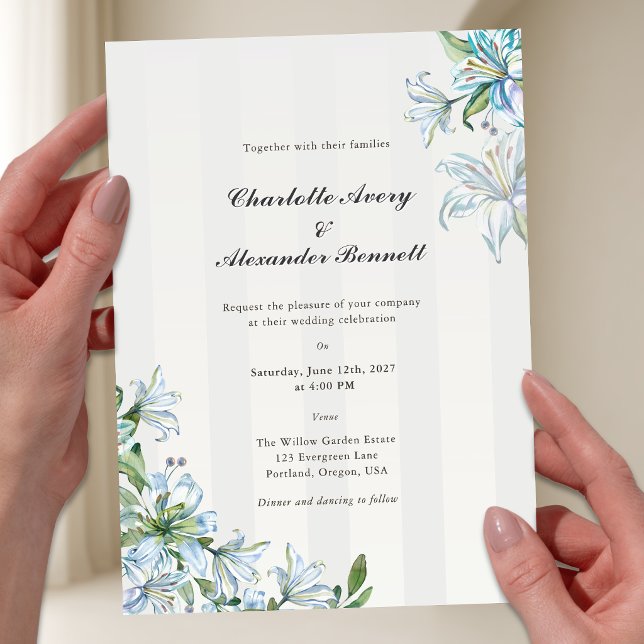 Invitation de mariage Acrylique Bleu Lily Élégant (Créateur téléchargé)