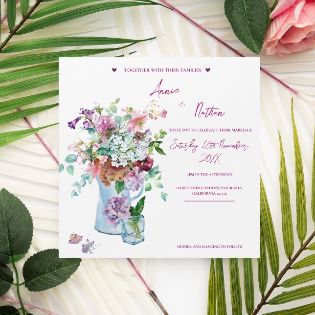 Invitation de mariage aimantée à l'aquarelle flora (Pink Floral Watercolor Wedding Magnet Invitation)