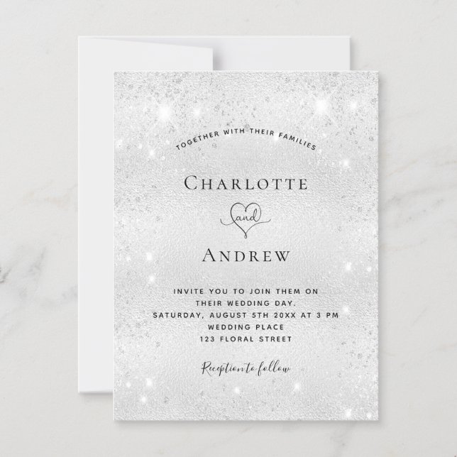 Invitation de mariage aimantée avec paillettes arg (Recto)