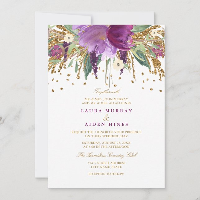 Invitation de mariage Améthyste scintillante à pai (Devant)