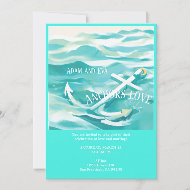 Invitation de mariage Ancre de l'amour dans un thè (Devant)
