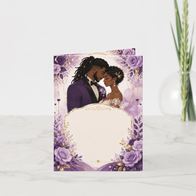 Invitation de mariage anime noir luxe violet et or (Devant)